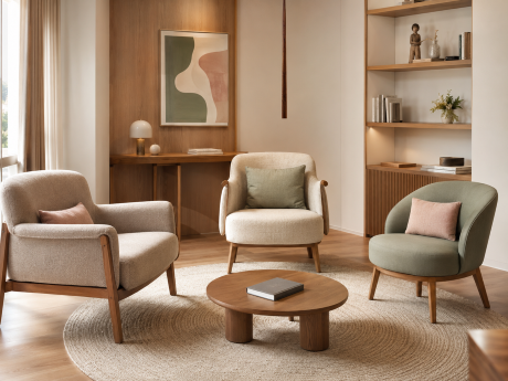 Três poltronas organizadas para diálogo em atendimento familiar